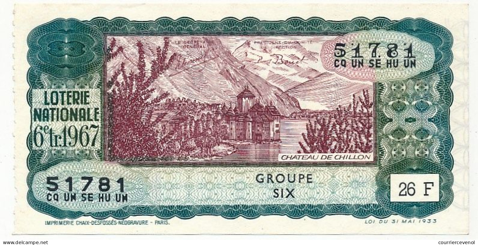 FRANCE - Loterie Nationale - Le Chateau De Chillon - 6ème Tranche - 1967 - Billetes De Lotería