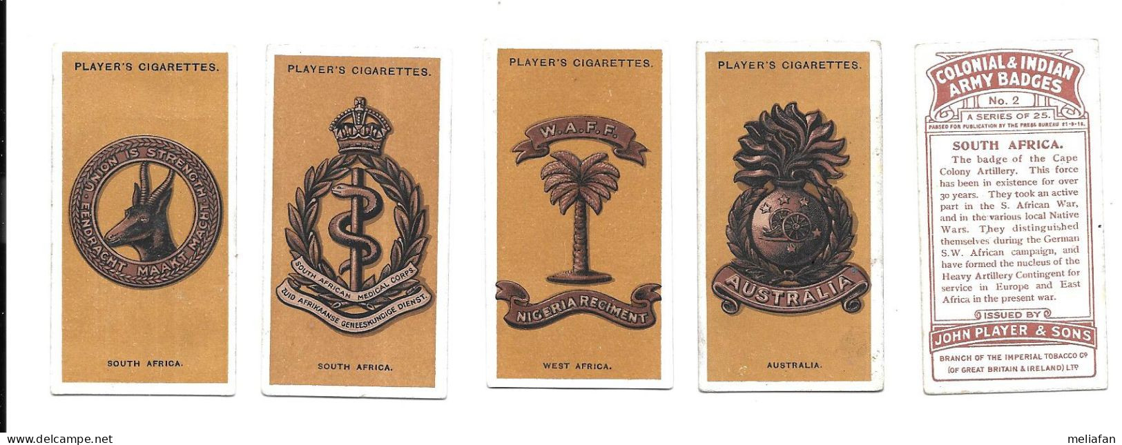 CJ18 - SERIE COMPLETE 25 CARTES CIGARETTES PLAYERS - COLONIAL AND INDIAN ARMY BADGES - Player's