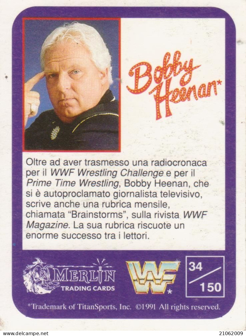 34/150 BOBBY HEENAN - WRESTLING WF 1991 MERLIN TRADING CARD - Trading-Karten