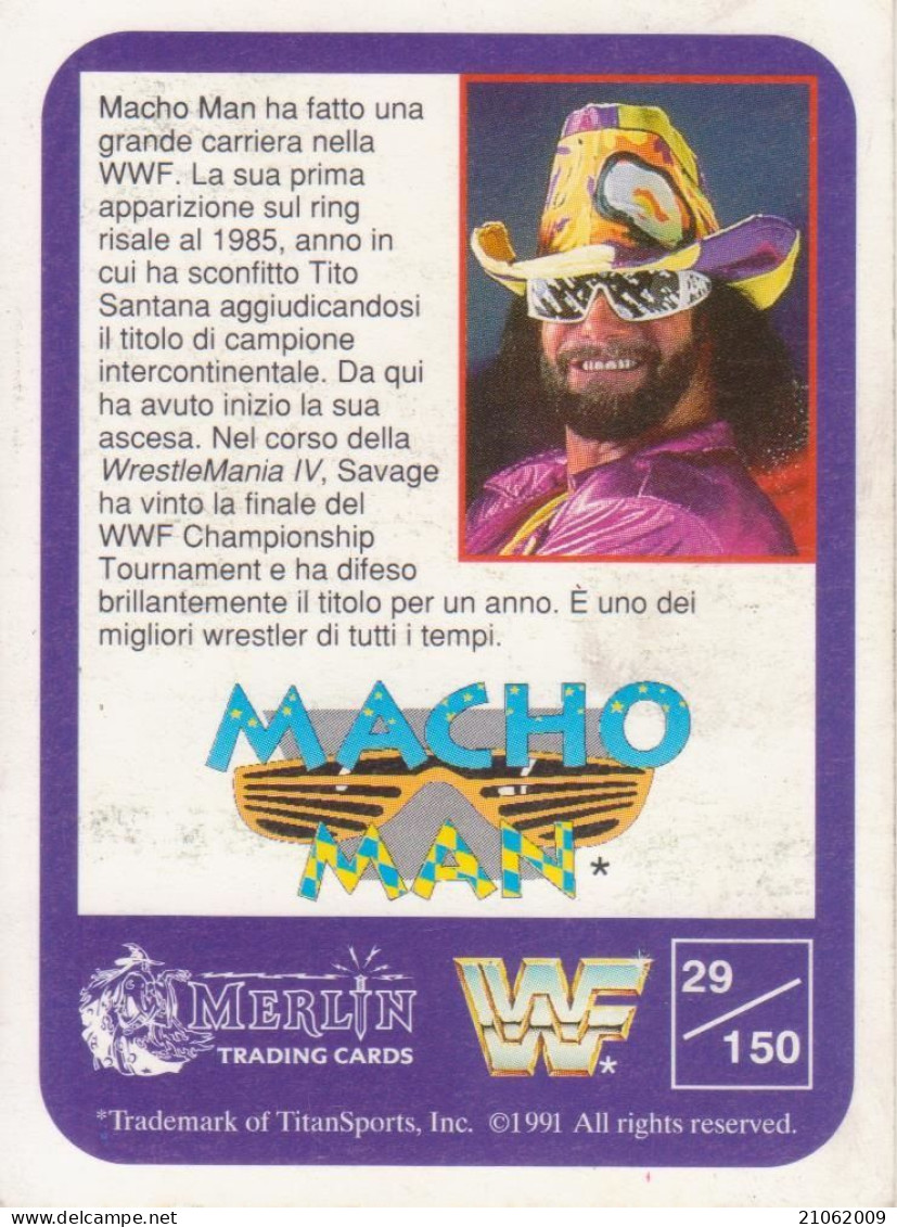29/150 MACHO MAN RANDY SAVAGE - WRESTLING WF 1991 MERLIN TRADING CARD - Trading-Karten