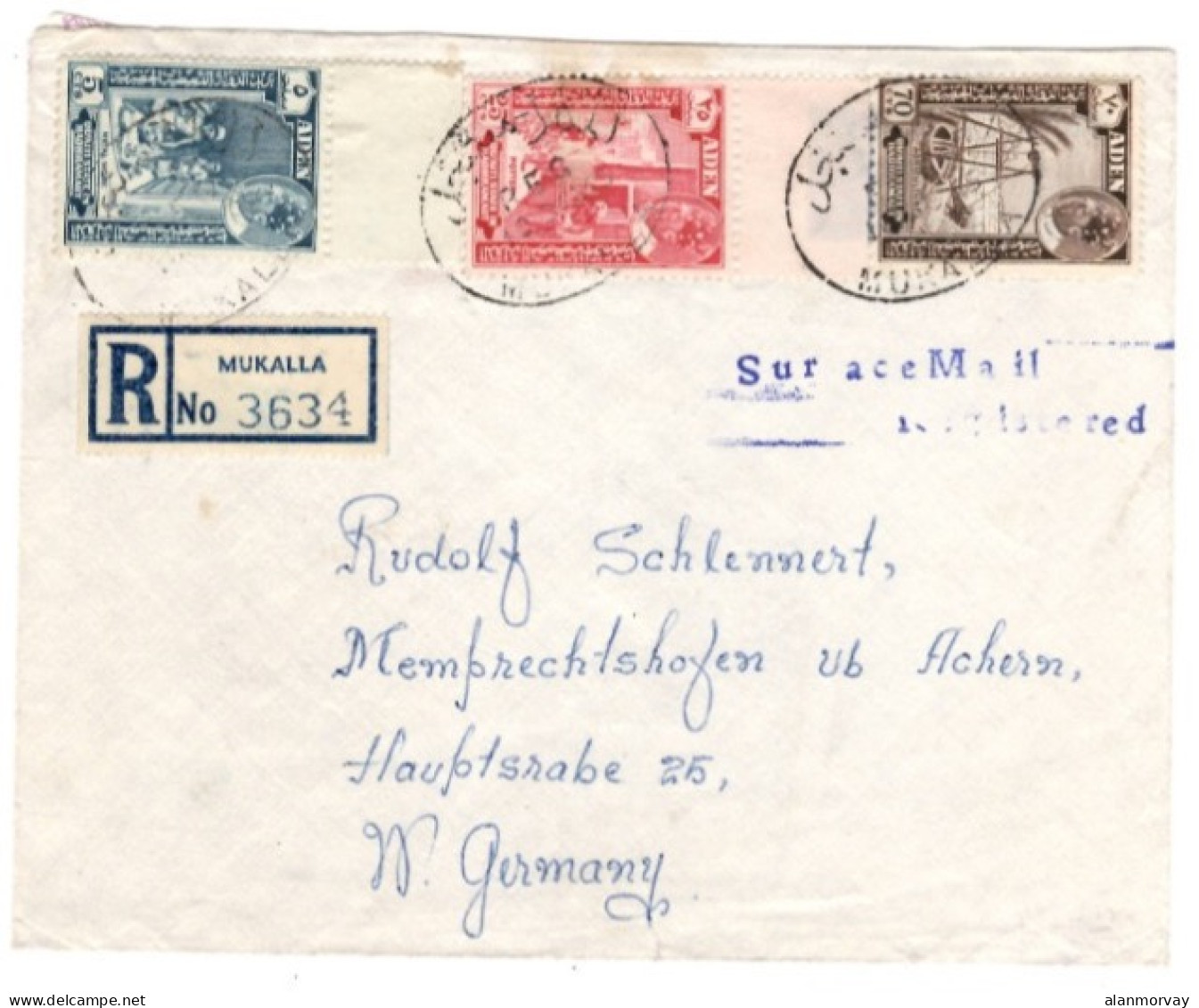 Aden - Aden Quaiti State Of Hadharmaut October 10, 1965 Registered Cover To Germany - Aden (1854-1963)