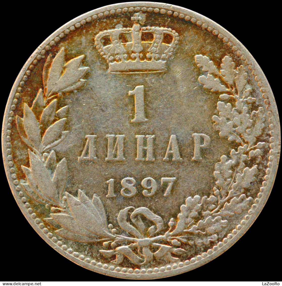 LaZooRo: Serbia 1 Dinar 1897 XF / UNC Rainbow - Silver - Serbia