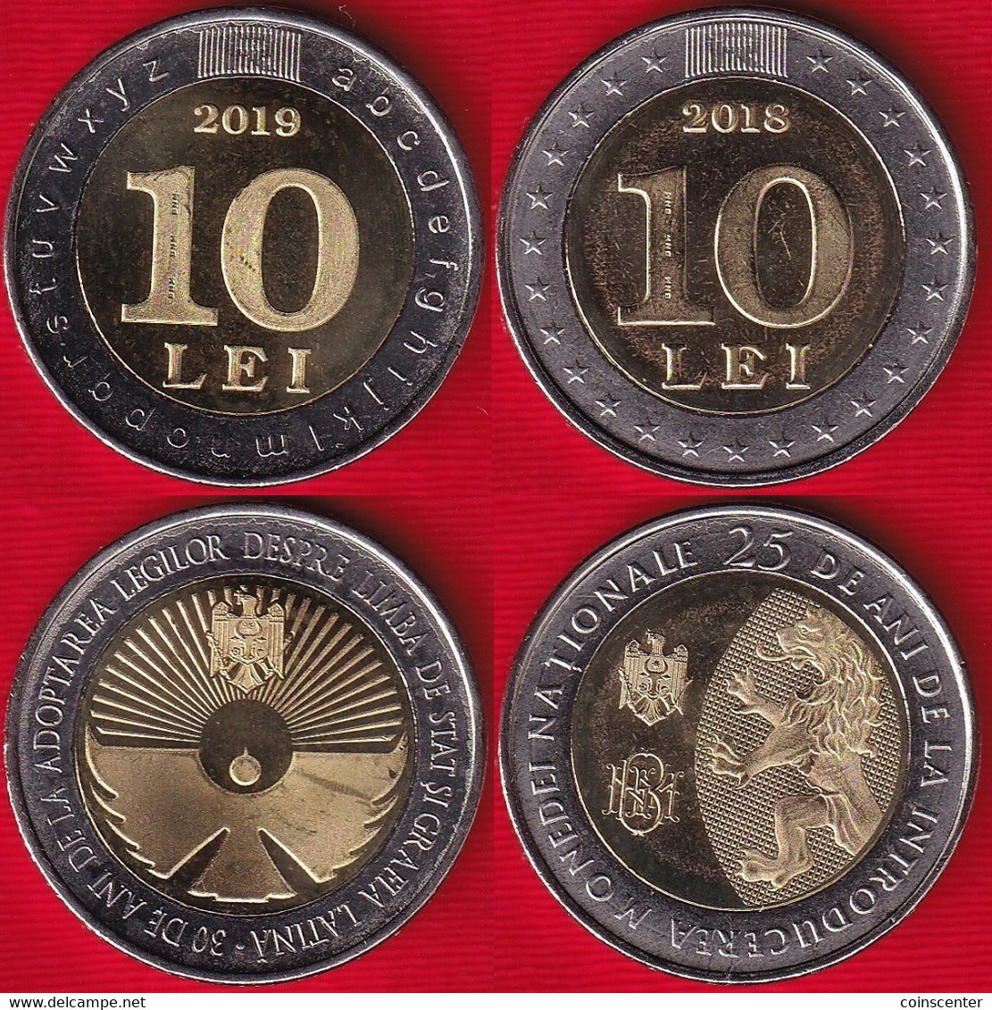 Moldova Set Of 2 Coins: 10 Lei 2018-2019 "Currency, Language" BiMetallic UNC - Moldova