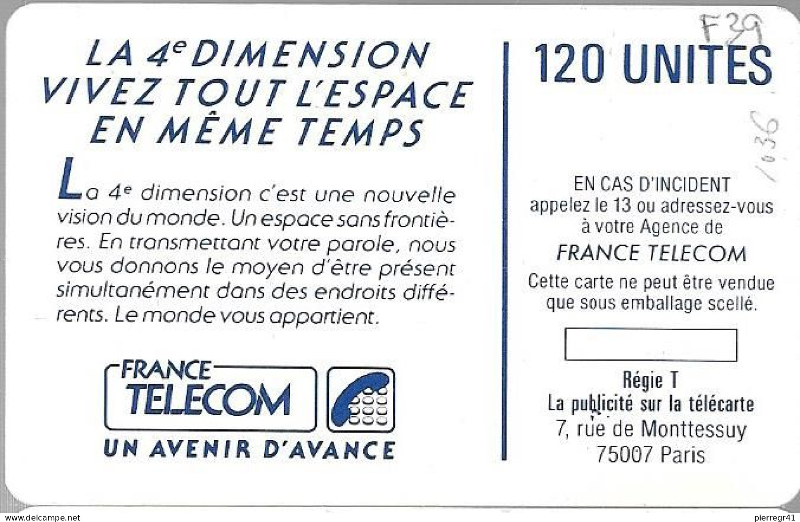 CARTE-PUBLIC-120U-F 39-1989-SO2-4é DIMENSIONS HOMMES-V° 4Pe 1036-UTILISEE -TBE - 1989