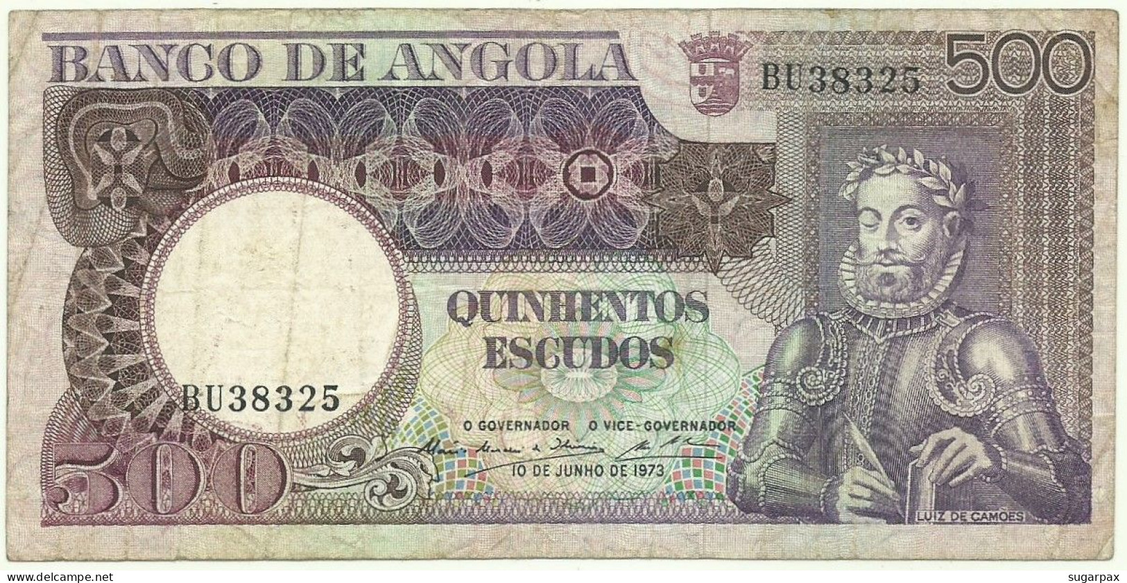 Angola - 500 Escudos - 10.6.1973 - Pick: 107 - Serie BU - Luiz De Camões - PORTUGAL - Angola