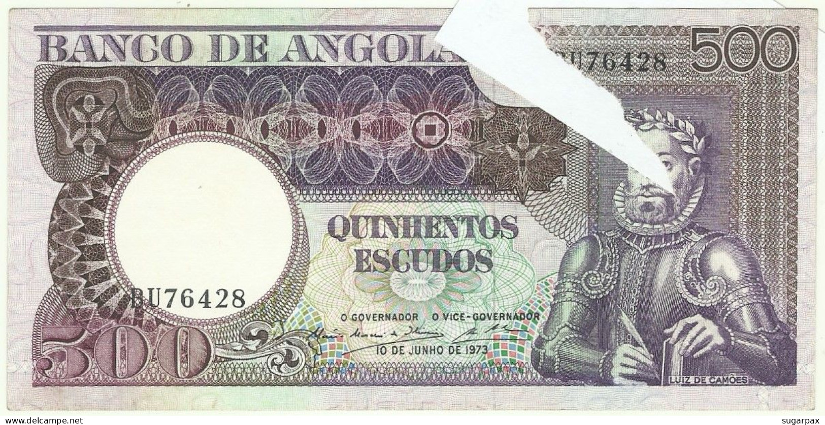 Angola - 500 Escudos - 10.6.1973 - Pick: 107 - Serie BU - Luiz De Camões - PORTUGAL - Angola