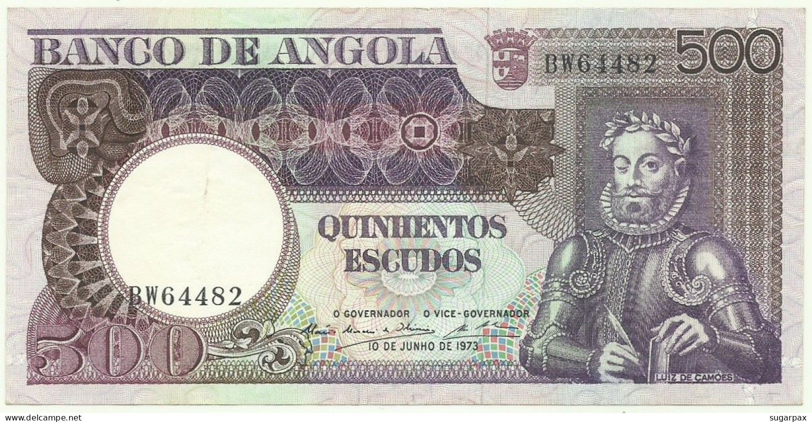 Angola - 500 Escudos - 10.6.1973 - Pick: 107 - Serie BW - Luiz De Camões - PORTUGAL - Angola