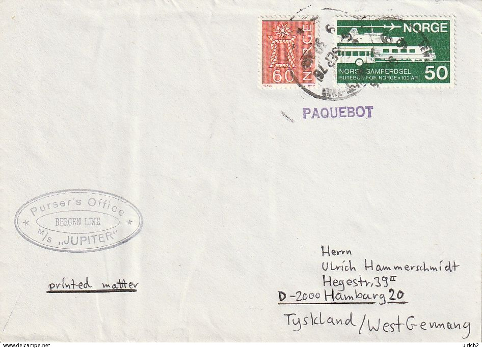 Norway - Maritime Post - Paquebot - M/S Jupiter - Newcastle-upon-Tyne 1976  (67179) - Storia Postale