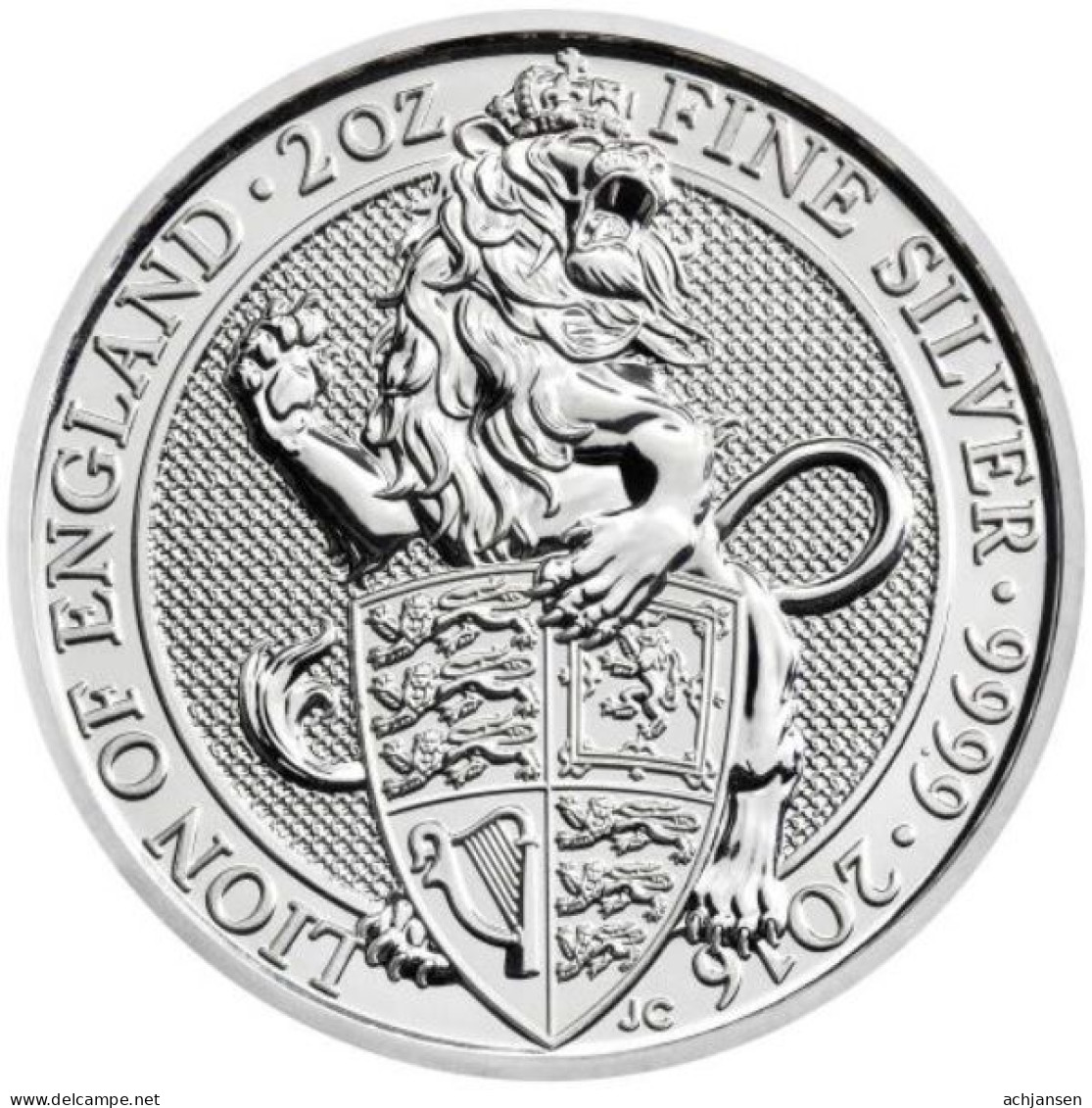 Great Britain, Queen's Beast 2016 - 2 Oz. Pure Silver - 5 Pounds