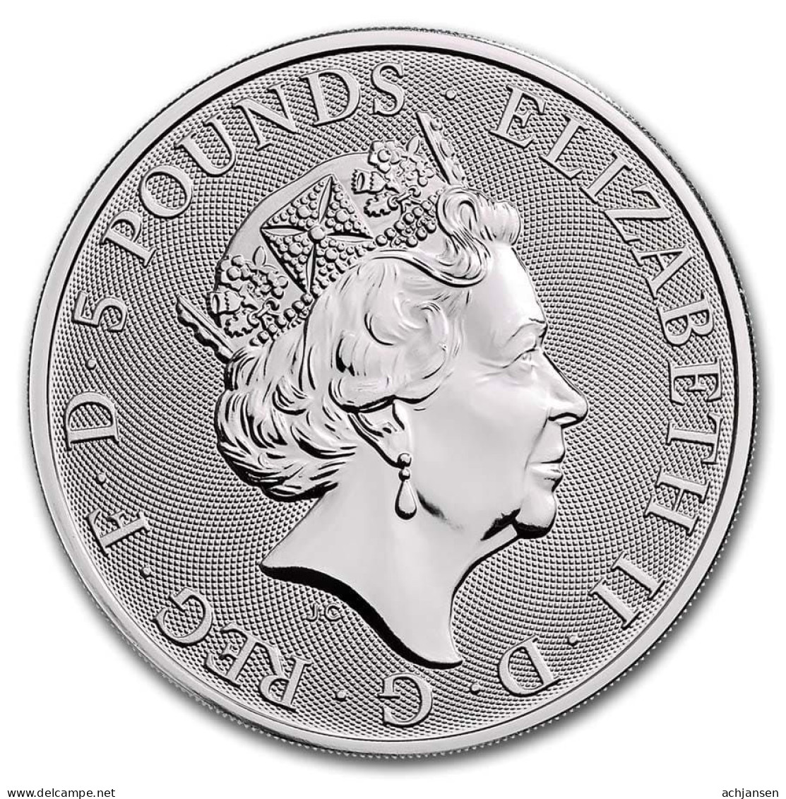 Great Britain, Queen's Beast 2019 - 2 Oz. Pure Silver - 5 Pounds