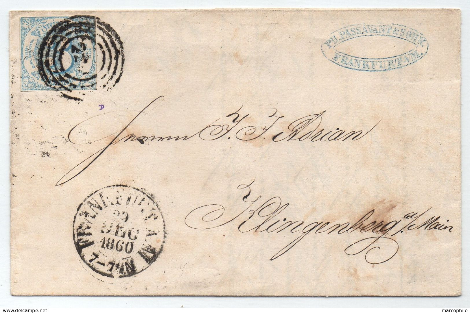THURN UND TAXIS - FRANKFURT / 1860 Mi # 21 AUF FALTBRIEF (ref 8029) - Storia Postale