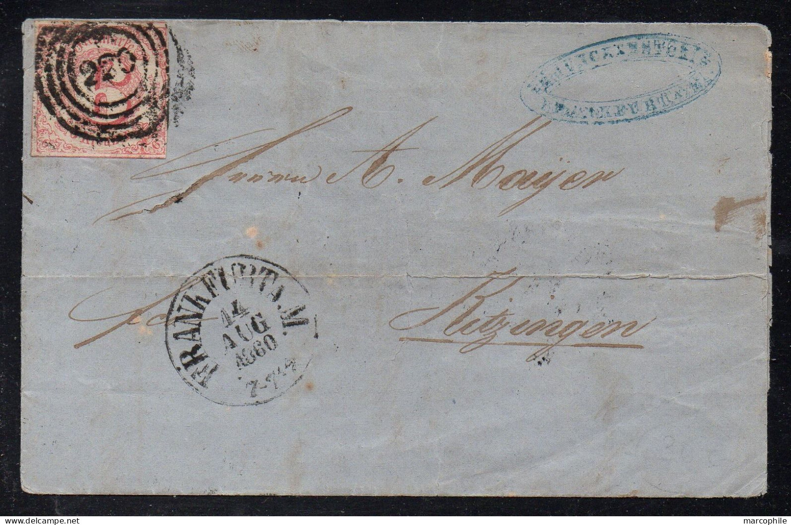 THURN UND TAXIS - TOURS ET TAXIS - FRANKFURT / 1860 LETTRE POUR KITZINGEN / COTE 150.00 EUROS (ref 7876) - Briefe U. Dokumente