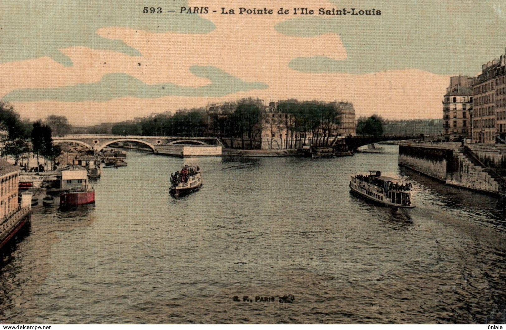 21252   PARIS La Pointe De L'Île Saint Louis  ( Bateaux Hôtel De Ville )  (2 Scans) - La Seine Et Ses Bords