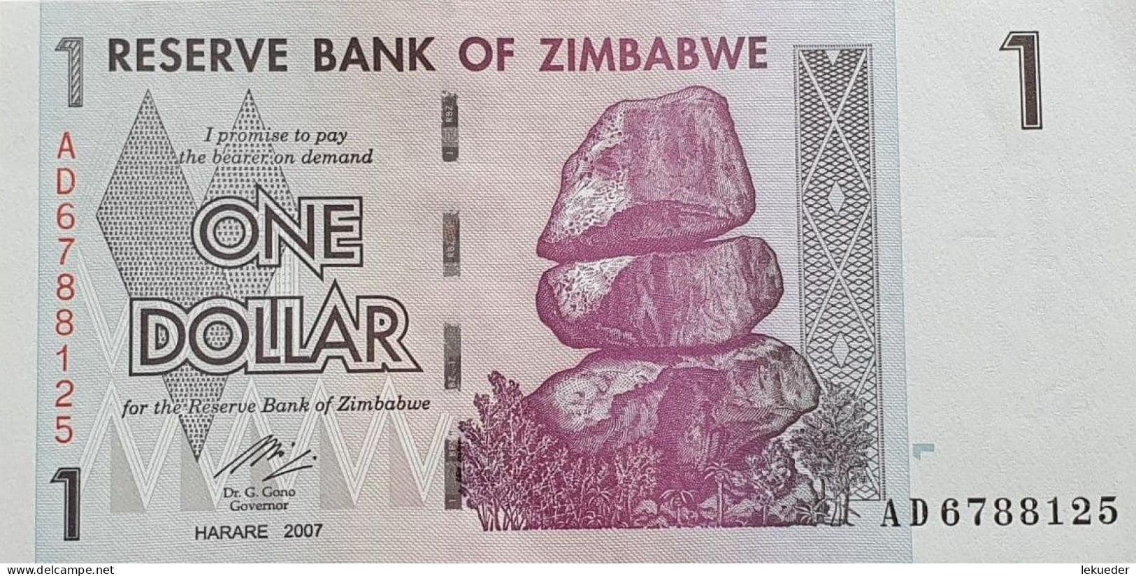 Billete De Banco De ZIMBAWE - 1 Dollar, 2007  Sin Cursar - Zimbabwe
