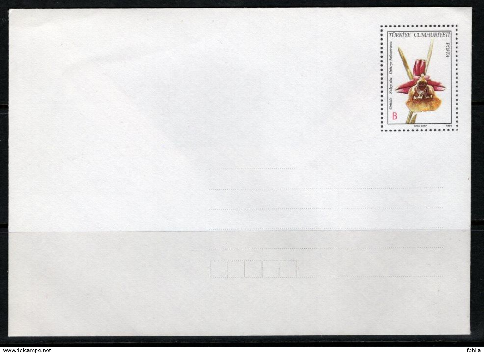 1991 TURKEY LETTER ENVELOPE WITH ORCHID ILLUSTRATION - Postal Stationery