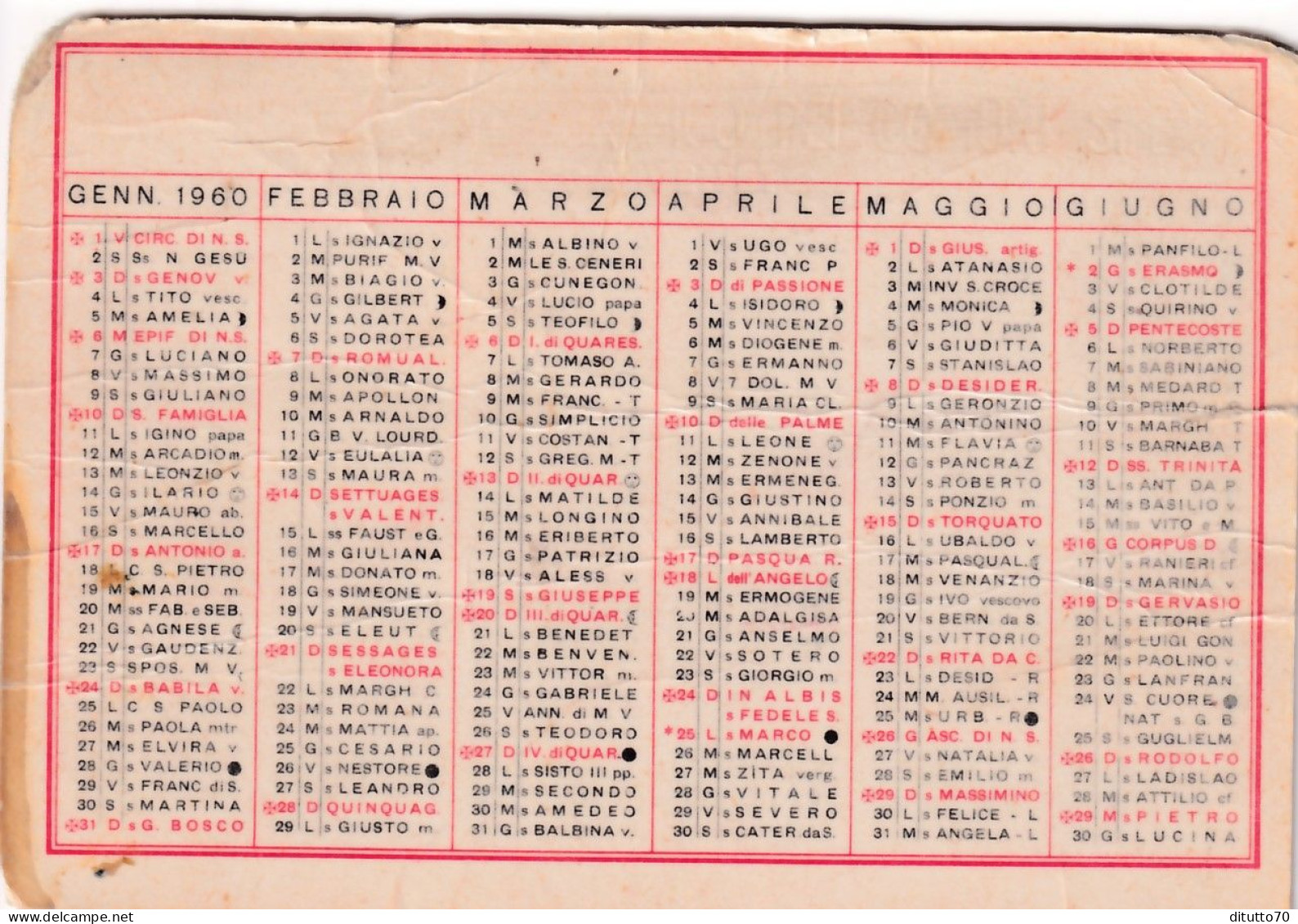 Calendarietto - Anno 1960 - Petit Format : 1941-60
