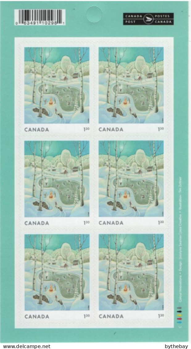 Canada 2023 Booklet Christmas Pane Of 6 $1.30 Skaters On Pond - Carnets Complets