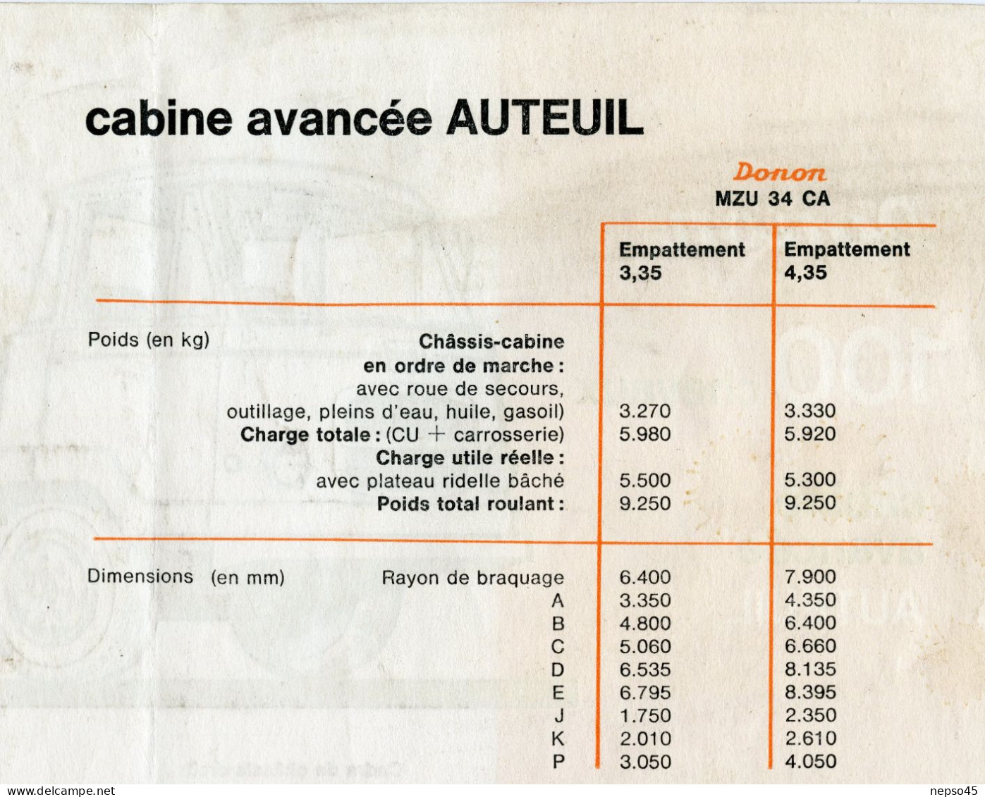 Prospectus publicitaire.Camion Unic Donon 100 chevaux cabine avancée Auteuil.Garage de Bourgogne.Dijon-Chenove.