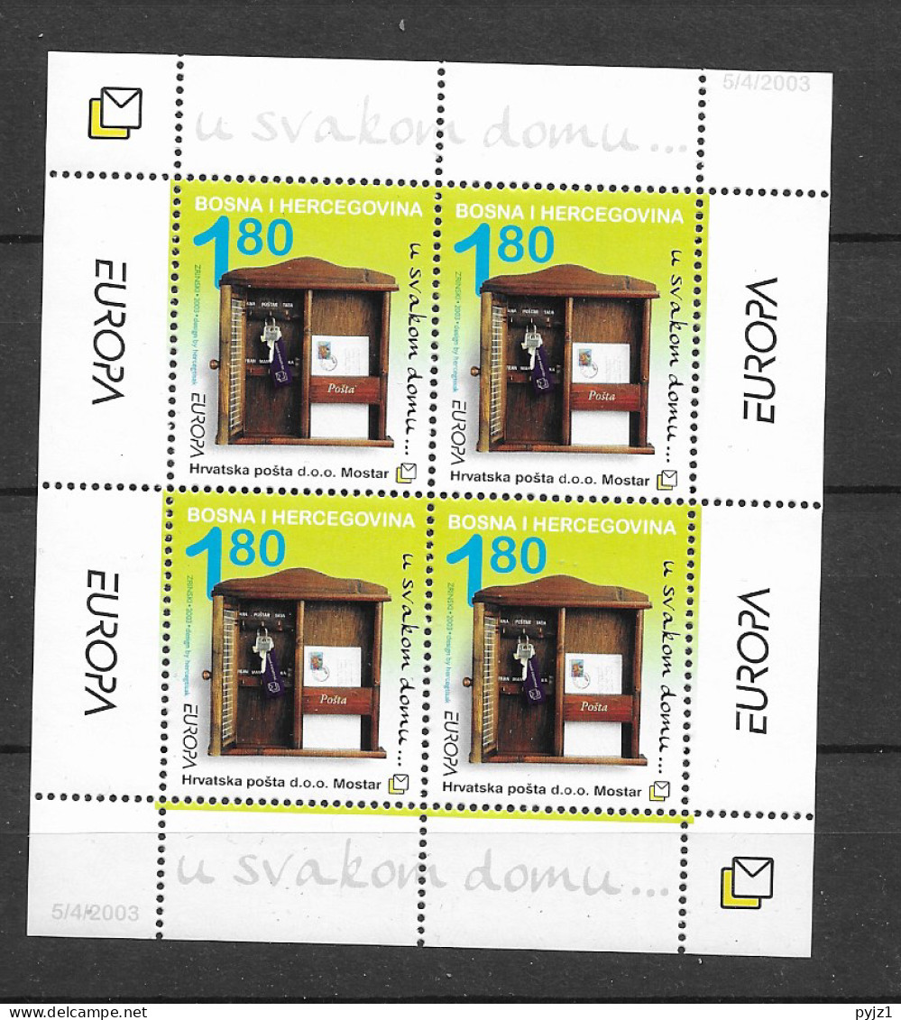 2003 MNH Bosnia Croatian Mail Sheet Postfris** - 2003