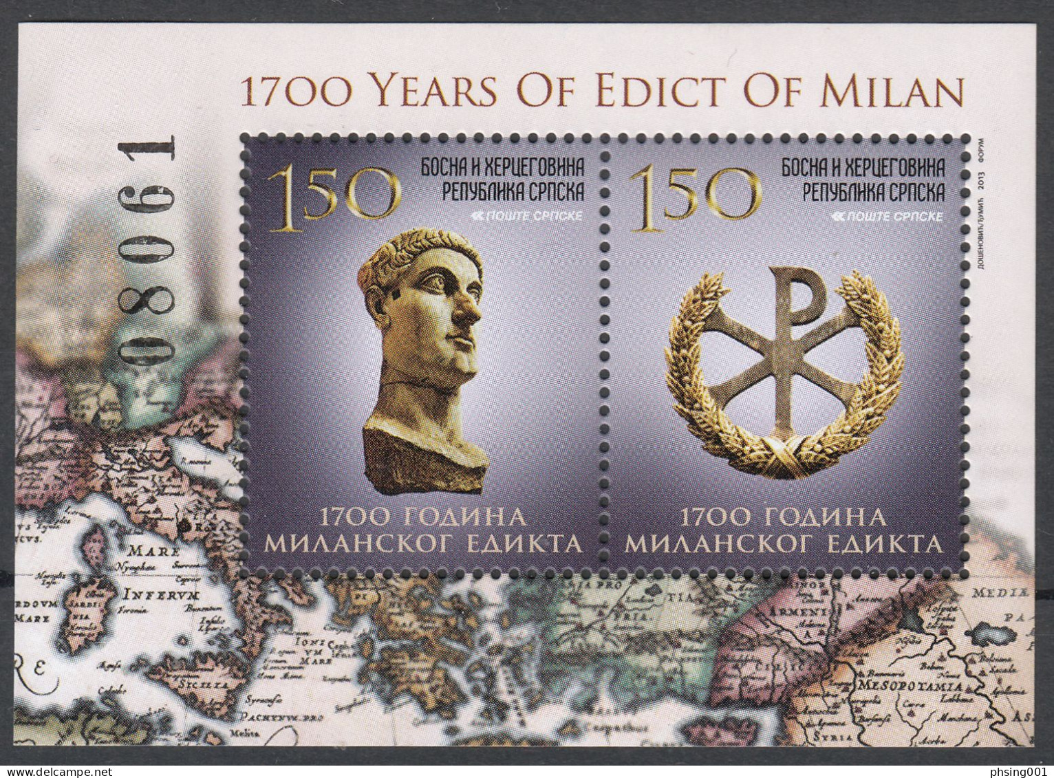 Bosnia Serbia 2013 1700 Years Of Christianity EDICT OF MILAN Religions, Block, Souvenir Sheet  MNH - Cristianismo