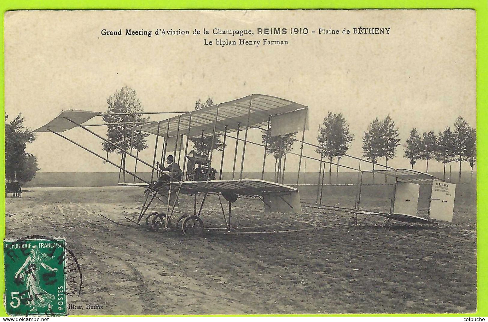 51 - REIMS +++ 1910 +++ Grand Meeting D'Aviation +++ Plaine De Bétheny +++ Le Biplan Henry Farman +++ - Bétheny