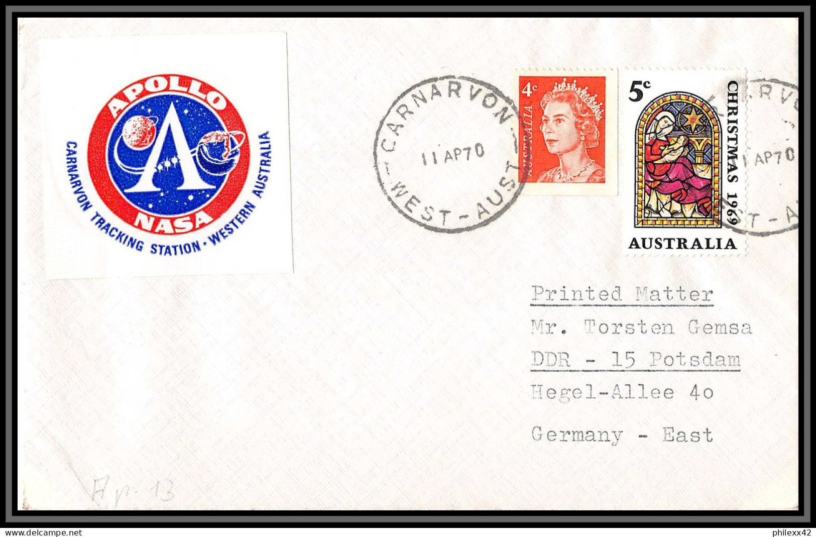2400 Espace (space Raumfahrt) Lettre (cover Briefe) Australie (australia) Apollo 13 Start Carnarvon 11/4/1970 - Océanie