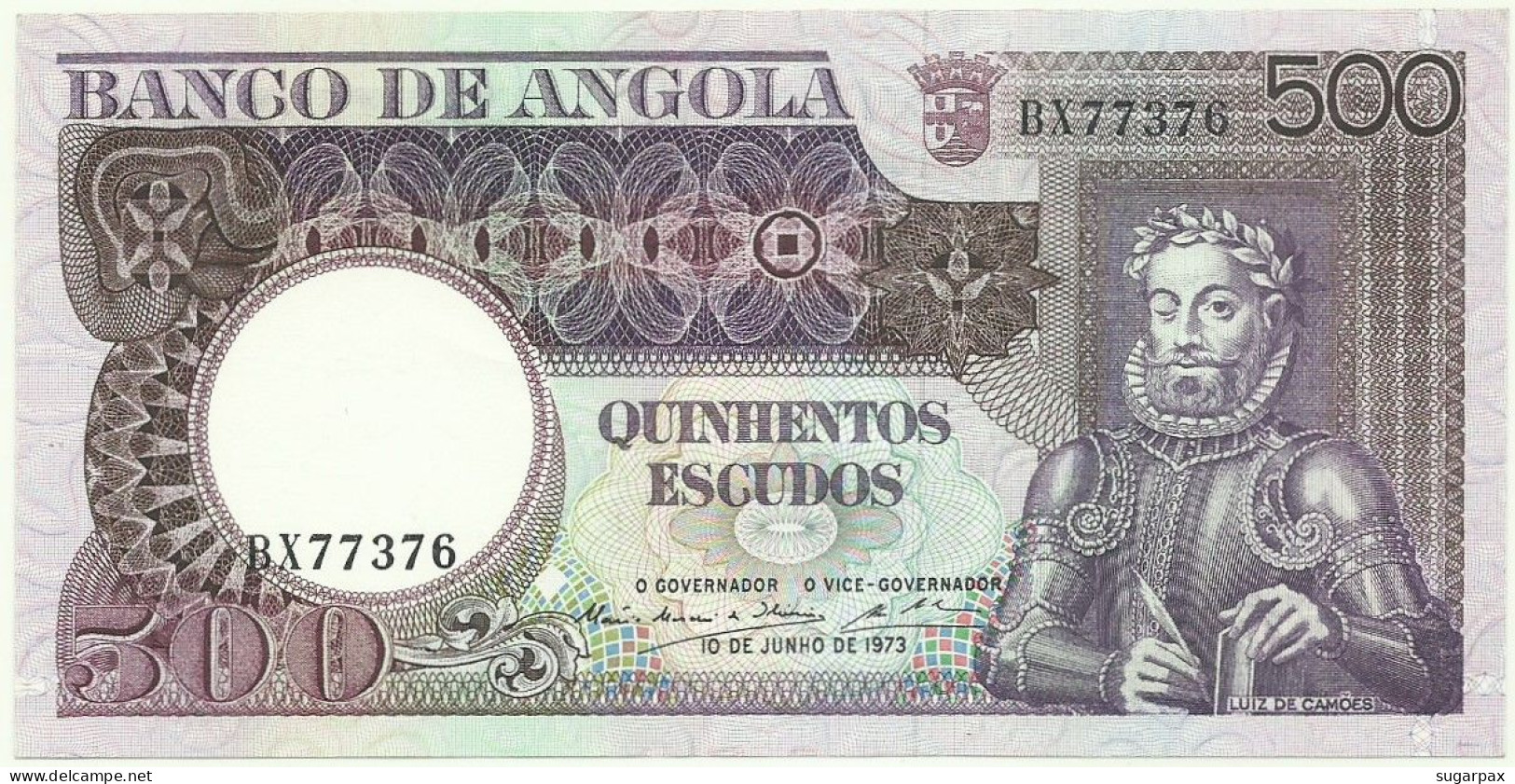 Angola - 500 Escudos - 10.6.1973 - Pick: 107 - Serie BX - Luiz De Camões - PORTUGAL - Angola
