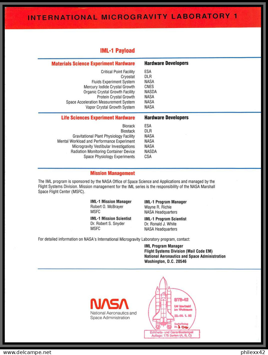 1315X Espace (space Raumfahrt) Lettre (cover Briefe) Usa Sts-48 Shuttle (navette) Nasa Halogen Occultation Document - Estados Unidos