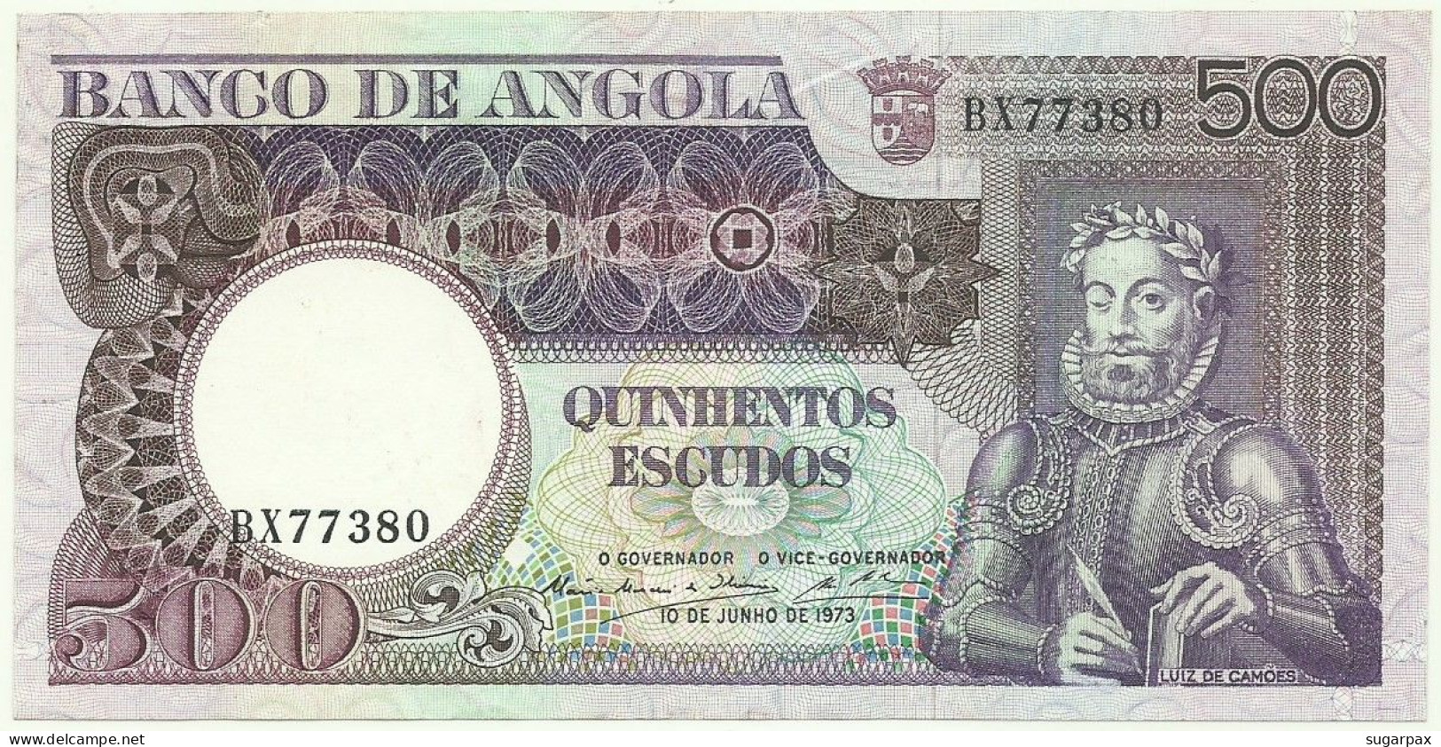 Angola - 500 Escudos - 10.6.1973 - Pick: 107 - Serie BX - Luiz De Camões - PORTUGAL - Angola
