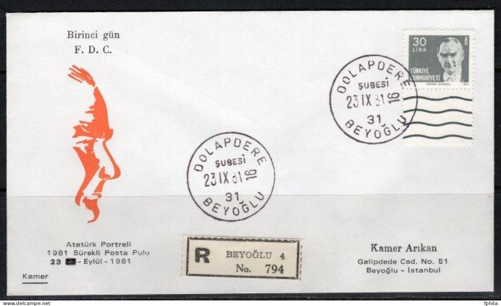 1981 TURKEY ATATURK REGULAR STAMP FDC - FDC