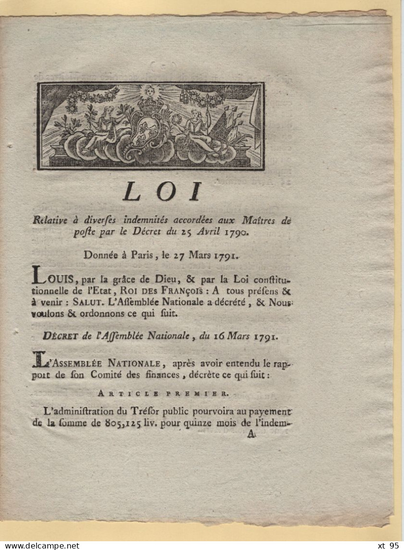 Loi Relative Aux Indemnites Des Maitres De Postes - 1791 - Departement Du Var - 3 Pages - 1701-1800: Voorlopers XVIII