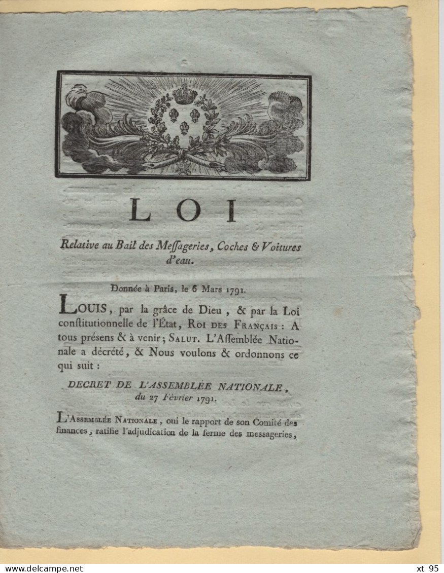 Loi Relative Au Bail Des Messageries - 1791 - Rennes Departement Ille Et Vilaine - 3 Pages - 1701-1800: Vorläufer XVIII