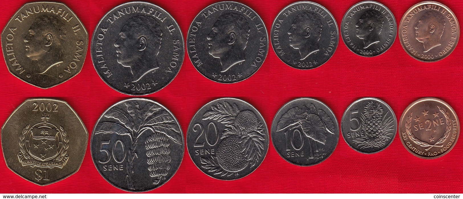 Samoa Set Of 6 Coins: 2 Sene - 1 Tala 2000-2002 UNC - Samoa