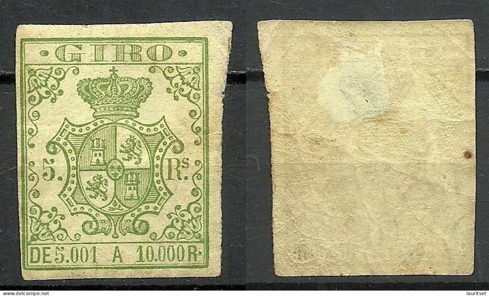 ESPANA Spain 1866 Fiscal Tax Impuesto Revenue Taxe Giro * NB! Lightly Thinned Place In The Middle - Fiscaux-postaux
