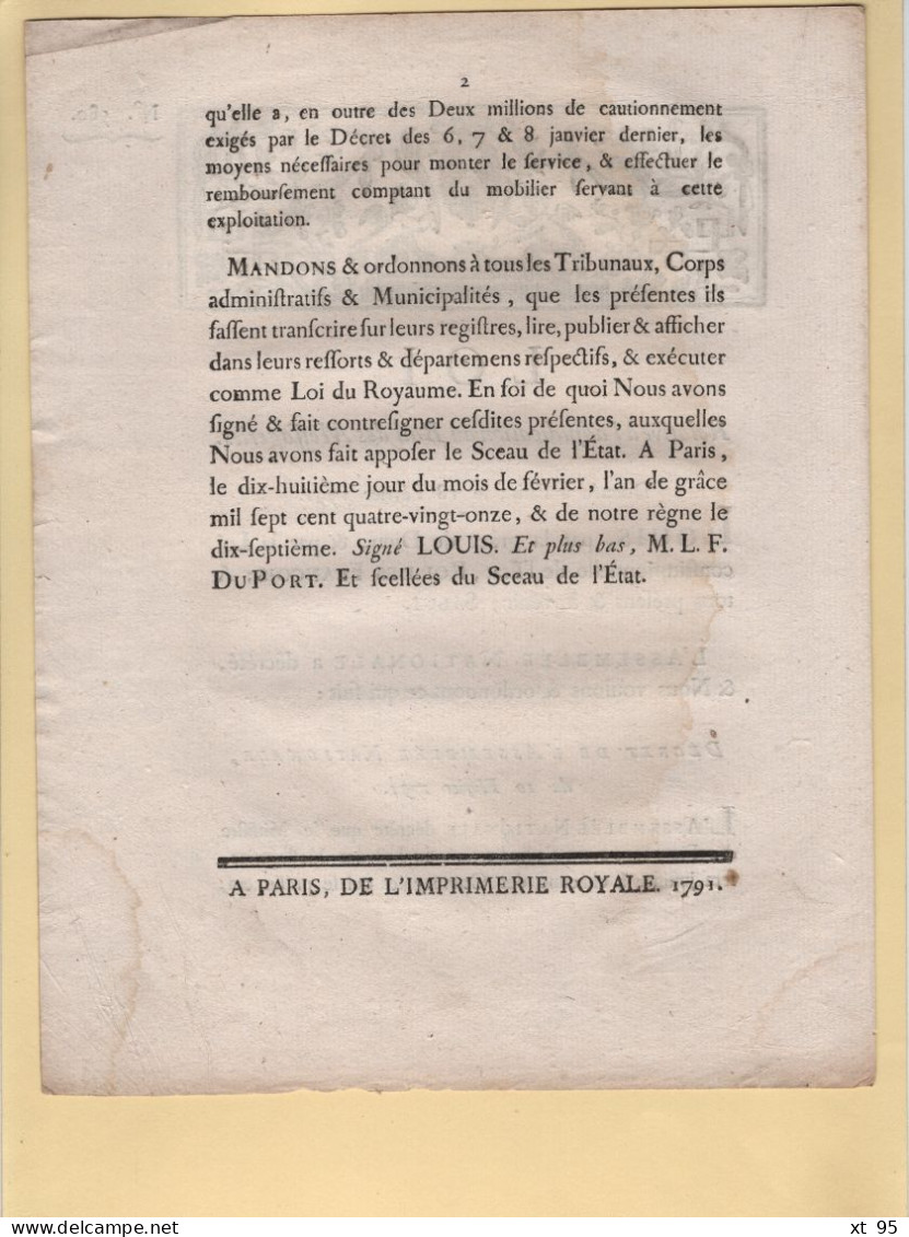 Loi Relative A L Adjudication Du Bail Des Messageries - 1791 - 1701-1800: Precursores XVIII