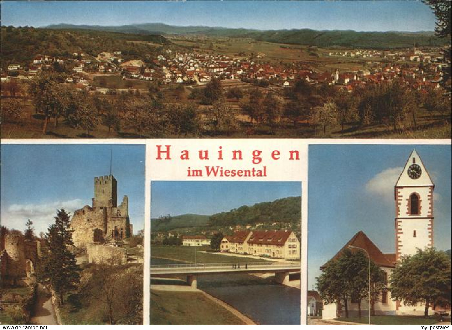 41285753 Hauingen Roettler Kirche Burg Roetteln Wiesenbruecke Loerrach - Loerrach