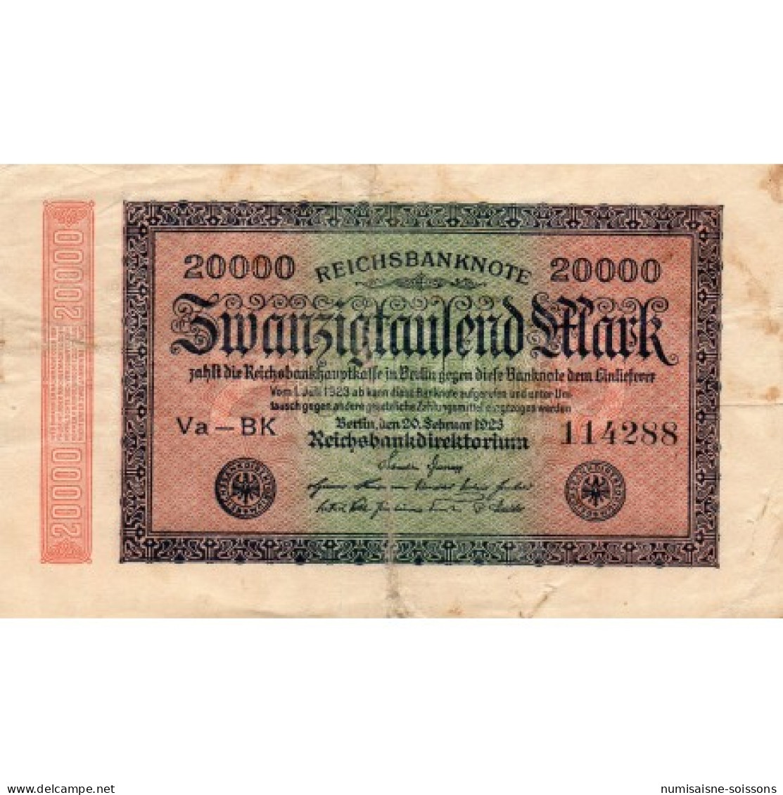 ALLEMAGNE - PICK 85 B - 20 000 MARK - 20/02/1923 - TB - Other & Unclassified