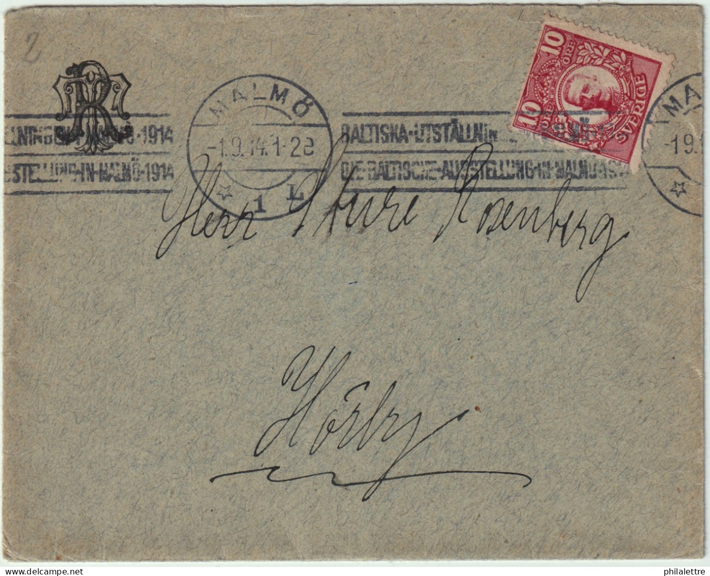 SUÈDE / SWEDEN 1914 Slogan Postmark For The BALTIC EXHIBITON In MALMÖ On Cover Franked Facit.82 & Addressed To HÖRBY - Briefe U. Dokumente