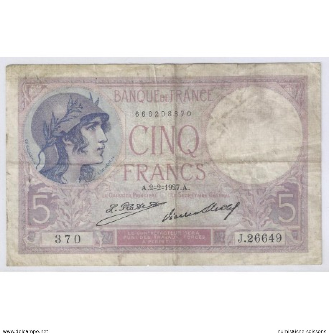 FAY 03/11 - 5 FRANCS VIOLET - 1927 - TRES TRES BEAU - PICK 72 - 5 F 1917-1940 ''Violet''