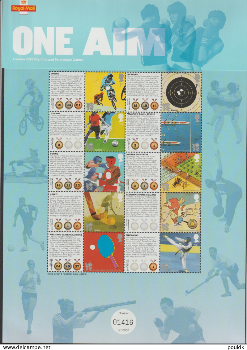 Great Britain 2012 Olympic Games In London One Aim Smilers Large Sheet W/Ten 1st Stamps MNH/**. Postal Weight 0,150 - Sommer 2012: London