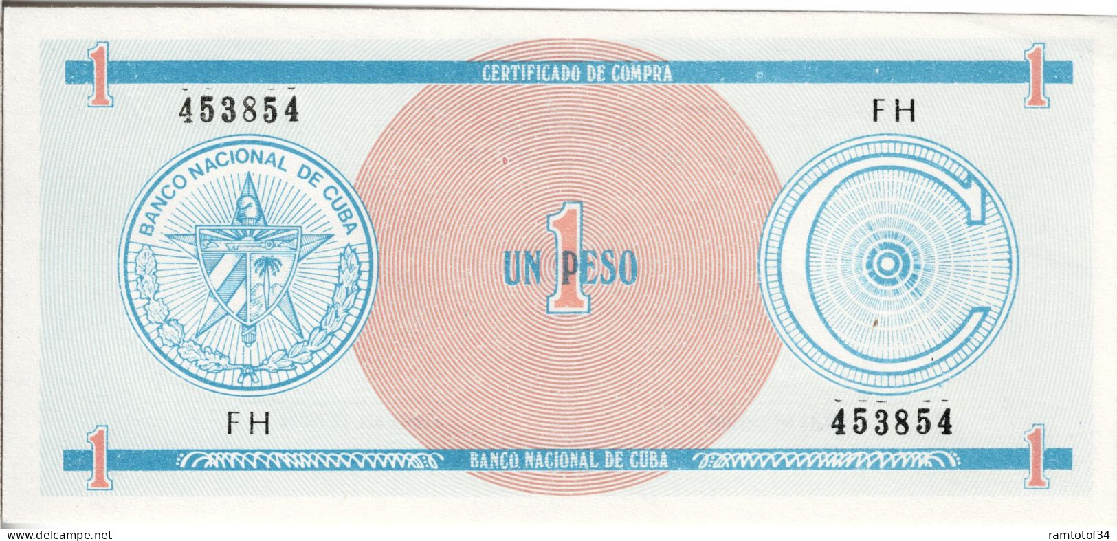 CUBA - 1 Peso "C" Foreign Exchange Certificate) 1985 UNC - Cuba