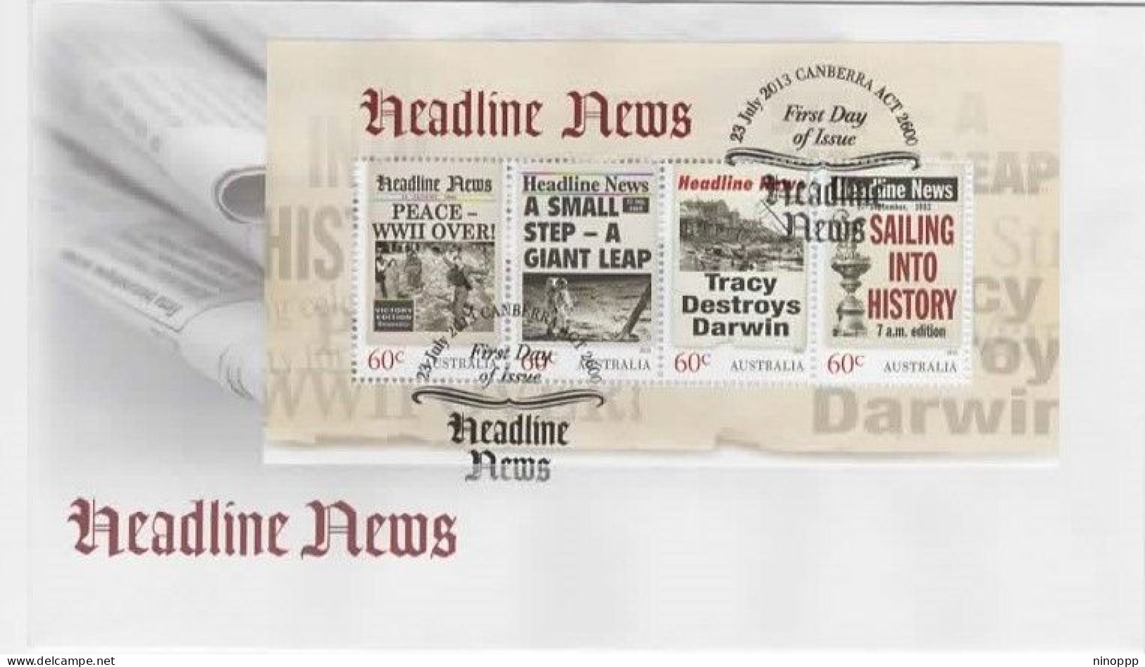 Australia 2013 Headline News Miniature Sheet  First Day Cover - Poststempel