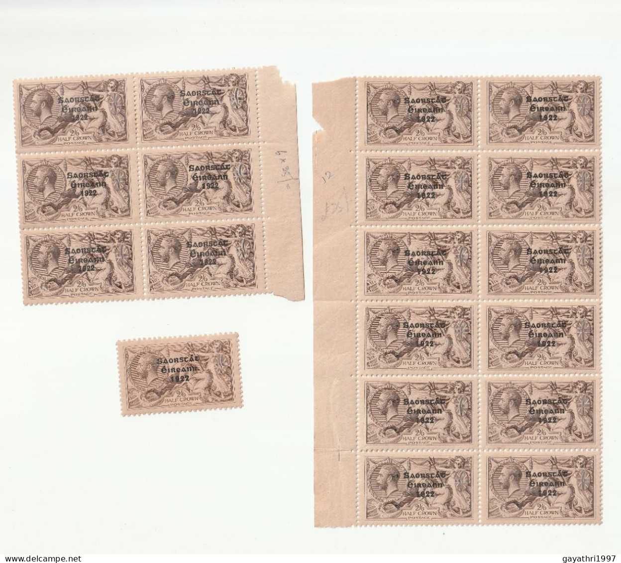 Ireland 1922-23 Irish Free State SG64? With Variety DOT After S IN Many STAMPS,TOTAL19 STAMPS .block OF 12 AND Block Of6 - Neufs