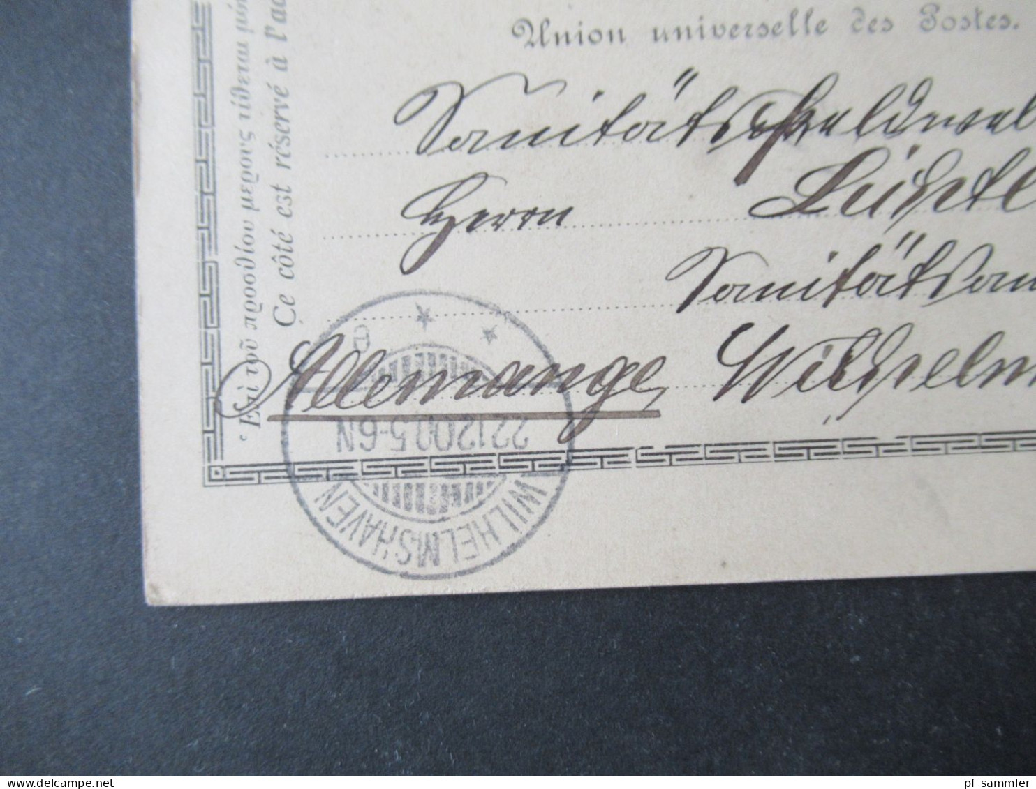 Griechenland 1900 Ganzsache Bild PK Souvenir De Corfou Mit Zusatzfrankatur Kleiner Hermeskopf Nach Wilhelmshaven - Postal Stationery