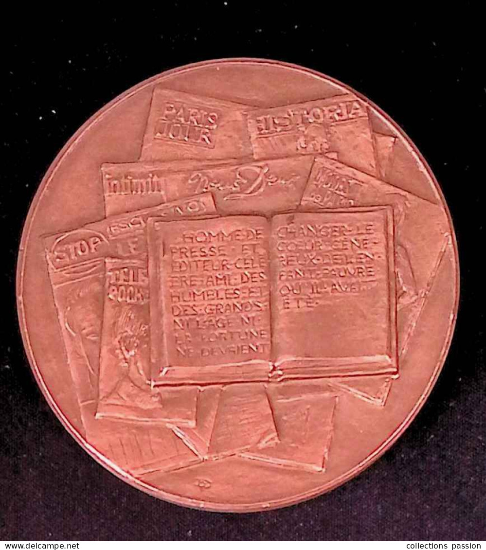 Médaille De Table, Dia. 80 Mm,  440 Gr.,  Cino Del Duca, éditeur De Presse, Graveur H. Dropsy 1899-1967, Frais Fr 9.00 E - Professionals / Firms