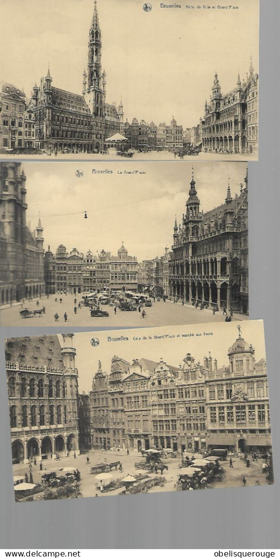 BRUXELLES GRAND PLACE MARCHE AUX FLEURS MAISON DU ROI  BELLE ANIMATION  VOITURES TOP  LOT 3 CARTES - Markten