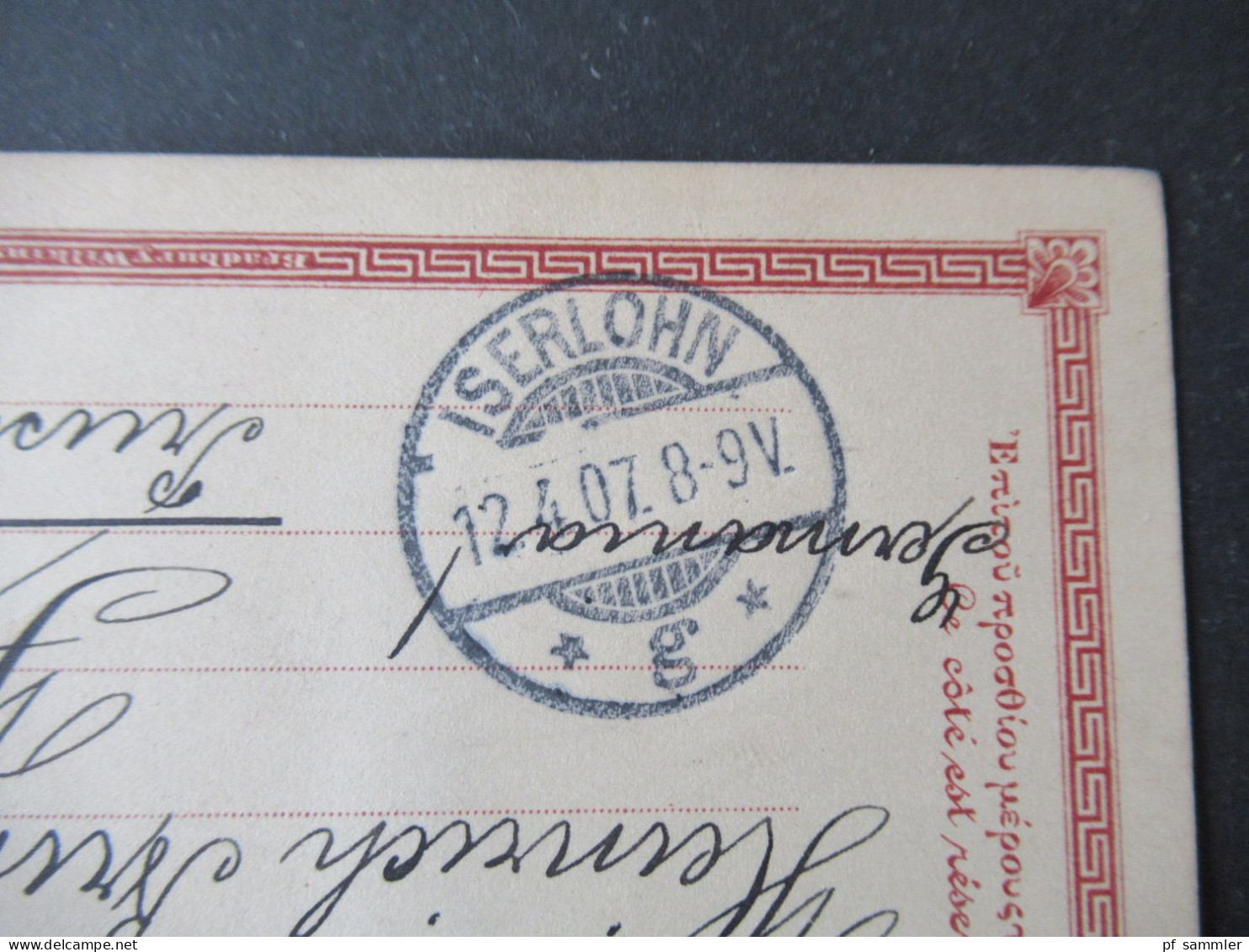 Griechenland Kreta 1907 Ganzsache P 1 Abs. Stempel Rich G. Kruger Candie Und Stempel Hpak... Nach Iserlohn Gesendet - Creta