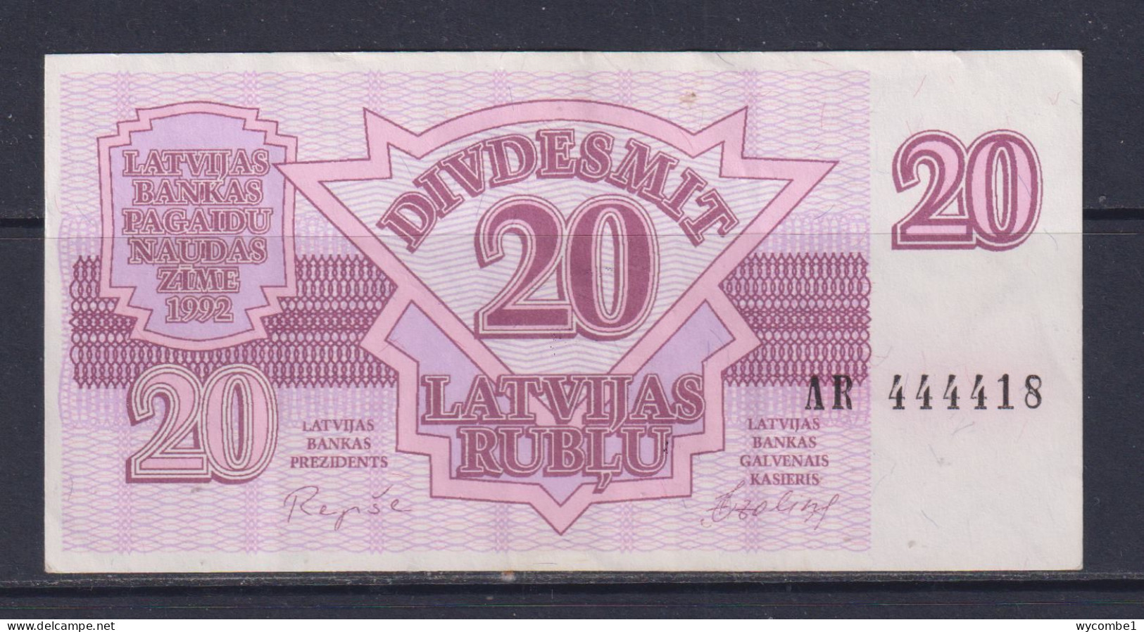 LATVIA - 1992 20 Rublis AUNC/XF Banknote - Letland