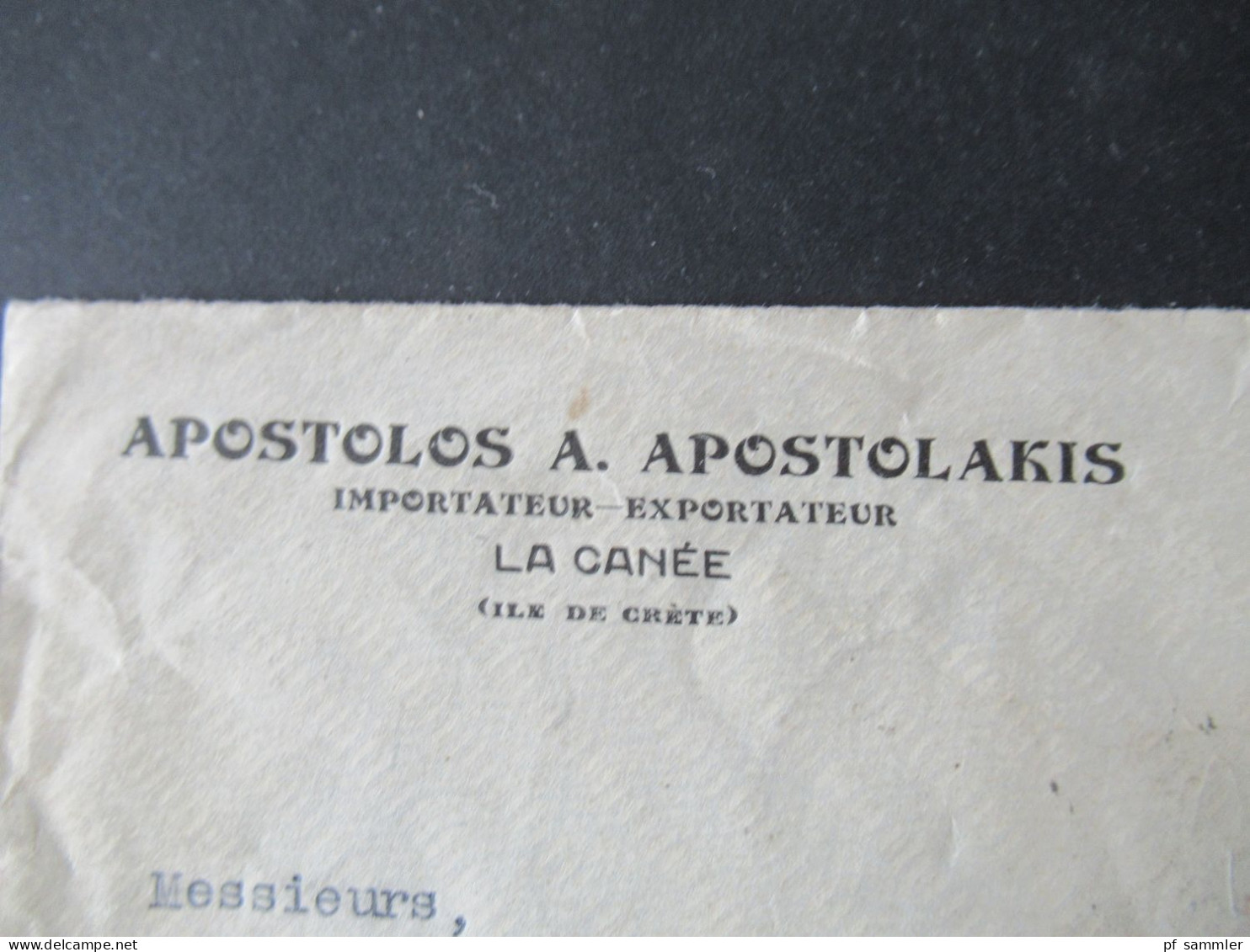 Griechenland 1912 Umschlag Apostolos A. Apostolakis La Canee Ile De Crete / Kreta Rückseitig Frankiert Und Stempel Xania - Brieven En Documenten