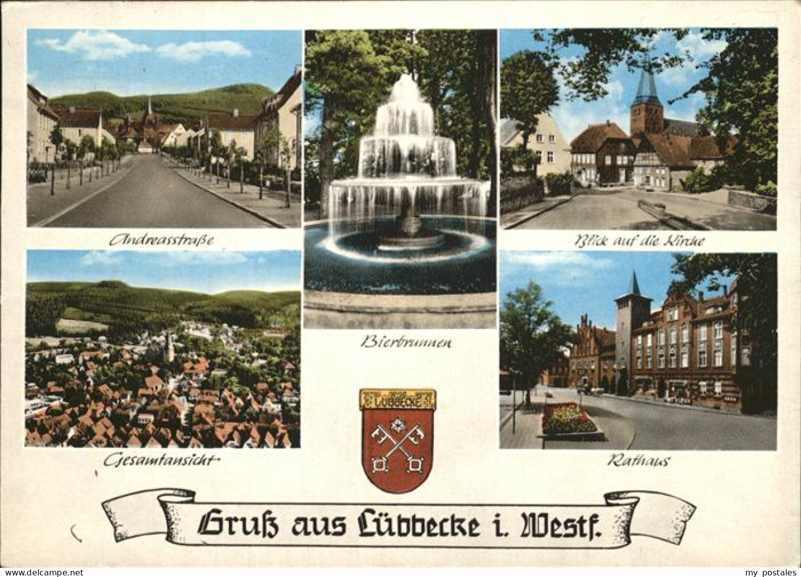 41277298 Luebbecke Westfalen Andreasstrasse Bierbrunnen Kirche Rathhaus Stadtwap - Luebbecke